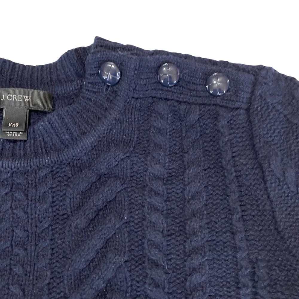J. Crew Navy Blue Cable Knit Fisherman Sweater 100% Wool Womens Size‎ XXS